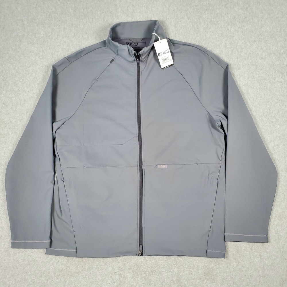 FIGS Tri Knit Jacket Mens XL Graphite Gray Full Zip Technical Scrub Jacket NWT